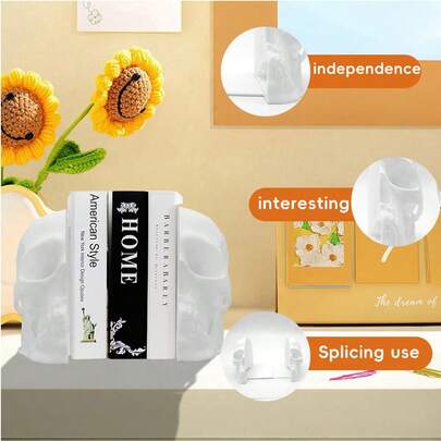 1pc Gothic Skull 3D Printed Bookend, Skull Desk Decor, Horror Theme Home Book Shelf Accessory, Great For Organizing And Displaying Books