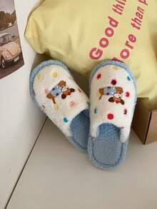 XIXITIAO 1 双可爱波尔卡圆点狗卡通趣味毛绒家居拖鞋，时尚舒适铃铛小狗波尔卡圆点图案平底鞋，男女通用保暖一脚蹬拖鞋 - 藍色 - 查看 6