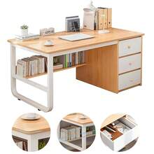 Escritorio para Home Office con 3 Cajones - Mueble de Oficina en Casa Moderno y Funcional, Perfecto para Teletrabajo y Estudio-Ideal para Dormitorios y Apartamentos Pequeños - Blanco - Ver 1