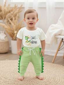 Baby Boy's Clothing Sets Fashionable Dinosaur Print Short Sleeve Romper With Pants 2Pcs Outfits