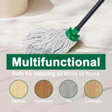 Mop For Floor Cleaning, 2 Pcs Cotton String Wet Mops Replacement Head Compatible With Microfiber Cloth Mop Refill & 0. 8" Diameter Mops Handle, Green(1 Handle & 2 Heads) - 綠色 - 查看 5
