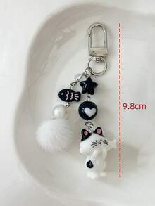 1 件女士新款韩国可爱卡通猫钥匙扣带毛球星串珠配饰手机绳包饰情侣/好友礼物汽车饰品女士包包钥匙扣冬季 - 彩色 - 查看 3