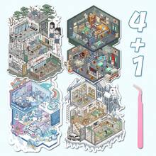 全新大尺寸 DIY 场景贴纸、成人风景贴纸、房屋贴纸、剪贴簿贴纸、3D 微型房屋微景观贴纸、DIY 剪贴簿贴纸、风景贴纸、风景贴纸、笔记本贴纸、可重复使用、多种尺寸可选 - 彩色 - 查看 12