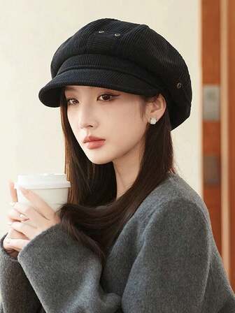 1 Peça Boina de Veludo Liso Feminina, Boina Casual Boêmia Fofa para Festa, Boina Retrô Versátil, Adequada para Passeios Diários, Compras, Fotografia, Cafés, Parques Temáticos, Acessório de Outono