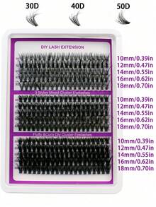 DIY D-Curl 300pcs Ultra-Thick DIY Cluster False Eyelashes Kit - 30D, 40D, 50D Mixes With D-Curl & Cat Eye Styles, Hypoallergenic, Beginner-Friendly, Reusable, No Tools Needed - Black - View 2