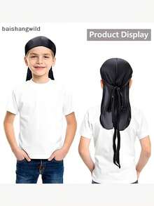 1pc Children's Durag, Silk Smooth & Breathable Fashionable Pirate Hat, Unisex Kids' Casual & Comfortable Headwrap - Durag Long-tailed Turban - View 3