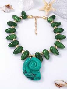 1 Stück übertriebene mehrfarbige Perlen-Halskette mit großer Muschel Anhänger als Urlaubsaccessoire, vielseitiges Luxus-Accessoire für Frauen