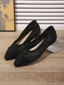 Women's Breathable Mesh Patchwork Flat Shoes, Modern Fashionable Casual Street Outdoor Versatile Sneakers - Black - View 3