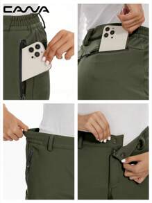Cavva 女士保暖内衬裤 防水防风耐磨 冬季软壳保暖雪地滑雪裤 徒步露营户外运动裤 - 軍綠色 - 查看 5