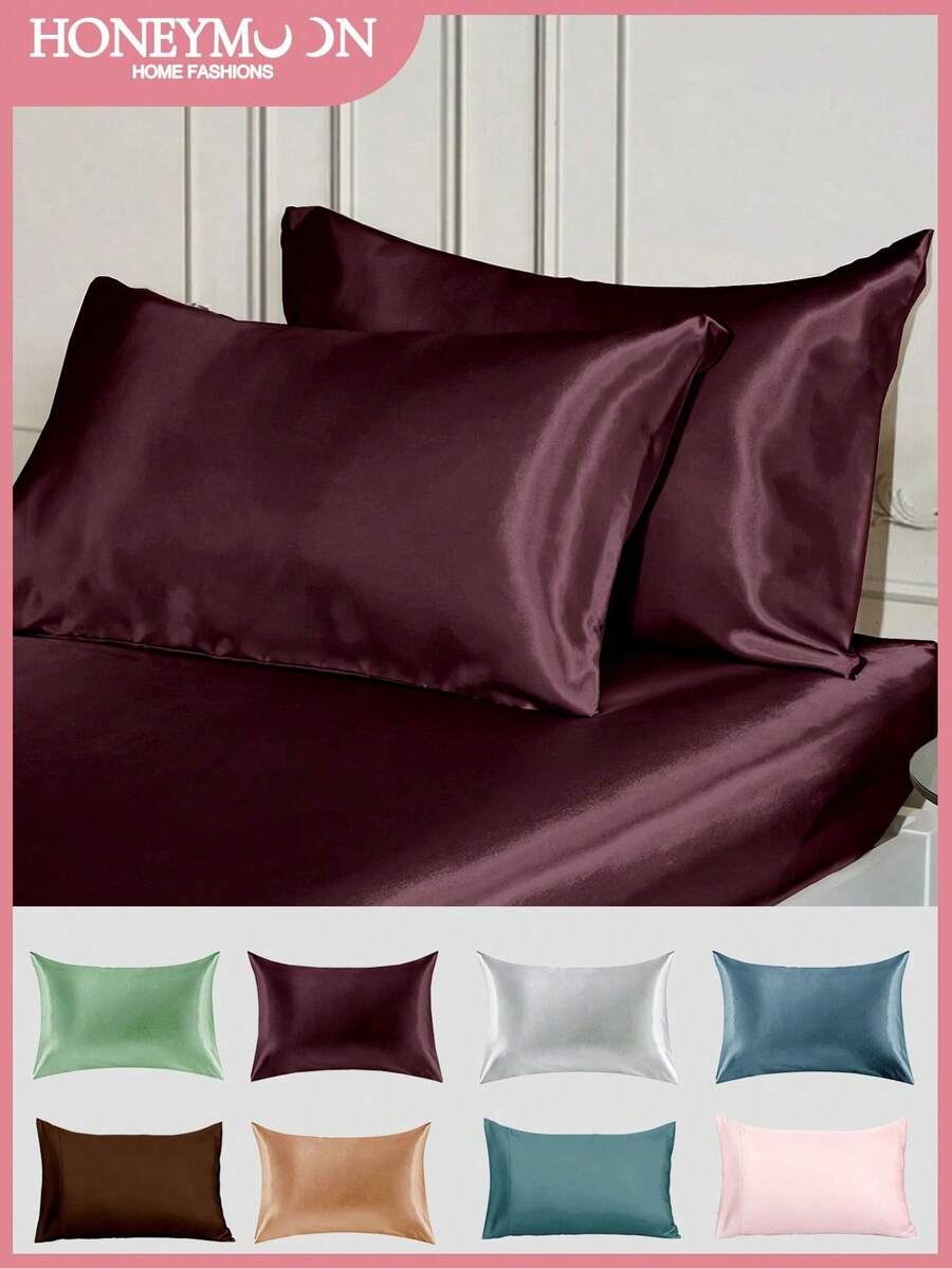 Bộ 2 vỏ gối satin cao cấp, mềm mại và thoáng khí, chống nhăn, bảo vệ tóc và da, cải thiện chất lượng giấc ngủ. Không bao gồm ruột gối, màu đỏ tía. - Màu Đỏ Sâu - Xem 1