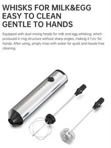 CLITON 可充电电动奶泡器，手持式奶泡器，配有 3 个搅拌头和 3 档速度设置，适用于拿铁、卡布奇诺、热巧克力、鸡蛋、迷你饮品搅拌器和冷萃咖啡，也可用于咖啡、卡布奇诺、拿铁、蛋白粉饮品（金属灰）