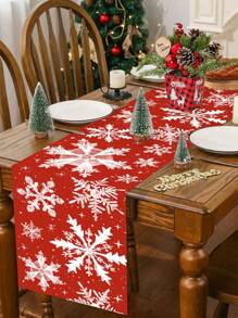 1pc Christmas Theme Tablecloth, 35x180cm, Vintage Red Christmas Theme Snowflake Pattern, Christmas Holiday Theme Dining Table Decor Fabric, Suitable For Restaurant, Living Room, Christmas Family Gathering, Winter Fabric Decor.