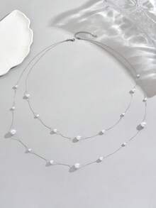 LIEBEIRIS 18k镀金双层珍珠长项链，女士不锈钢项链，适合日常佩戴和送礼 - 銀色 - 查看 2