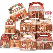 SAITI 24 Pieces Christmas Cookie Boxes For Gift Giving, 3D Christmas Treat Boxes 3 Designs Gift Boxes For Holiday Xmas Goody Party Favors