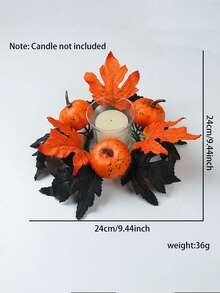 1Pc Halloween Thanksgiving Pumpkin Candle Ring Centerpiece With Autumn Maple Leaves Pinecones Berries Fall Harvest Table Decor Spooky Candle Holder Wreath For Holiday Party Tiered Tray Dining Room Fireplace Mantel Decoration Fall Decor - Multicolor - View 16