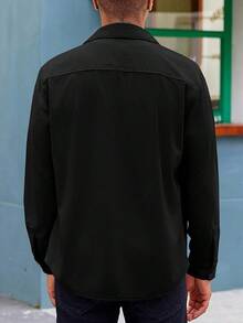 Mens Corduroy Button Down Jacket Casual Long Sleeve Shirts Ribbed Lightweight Shacket Jacket With Flap Pockethalloween - Black - View 10