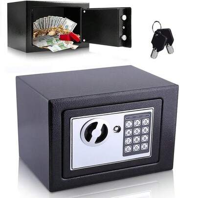 Caja Fuerte de Seguridad Digital, Caja de Dinero con 2 Llaves de Emergencia, Compact Safe de Acero, Cajas de Seguridad para Gabinetes de 23 x 17 x 17 cm,Ideal para Dormitorio, Oficina, Hoteles