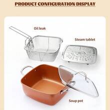 24cm Square Kitchen Fryer Non Stick Chip Pan Potato Fryer W/ Basket Cooking Pot - Orange - View 3
