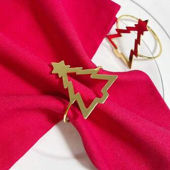 6 pezzi/set Anelli portatovaglioli natalizi minimalisti e cavi, anelli portatovaglioli in metallo per la decorazione della tavola natalizia, disponibili in oro e argento