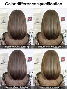 Perruque synthétique résistante à la chaleur de 14 pouces pour femmes, cheveux droits de longueur moyenne avec frange et reflets bleus. Convient pour diverses occasions, notamment les fêtes, les vacances, les festivals et le cosplay. Facile à utiliser pour les débutants.