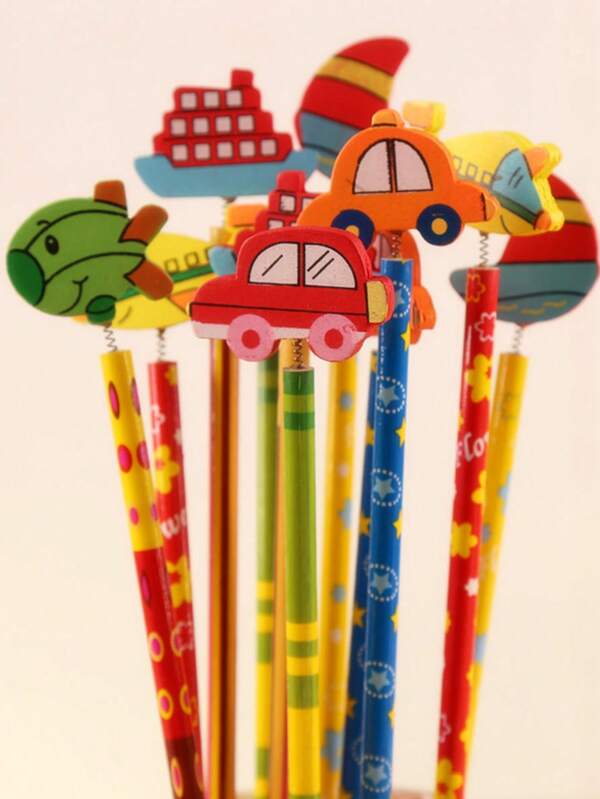 12/6/3/1pcs 8.46 Inch Random Cartoon Car & Boat Pencils, Creative Children HB Pencils, Suitable For Office, School Supplies, Children's Day Gifts, Student Supplies