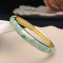 1 pieza Brazalete de estilo bohemio dorado con esmalte floral, adecuado para mujeres y niñas (Debido al esmalte, el color puede variar ligeramente bajo diferentes iluminaciones)