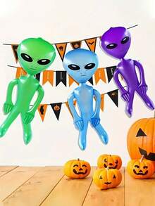 1-3 Pcs Colorful Alien-Shaped Inflatable Dolls, Festive Halloween Party Decorations, Halloween Party Decorations, With Pumpkins, Spider Webs And Lanterns, Perfect For Creating A Spooky Celebration Atmosphere, Plastic, Suitable For Bar Decoration, Home Decoration, Outdoor Decoration, Party, Halloween Fall Decor Autumn Decor Halloween Decor Room Decor