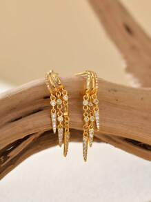 Stylish Designer 925 Sterling Silver Luxury Fantasy Geometric Tassel Zirconia Drop Stud Earrings For Women Daily Wear High Quality