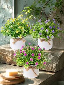 Chậu hoa cúc giả mini 1/3, cây hoàng cầm bonsai, 3 màu để lựa chọn, hoa dại nhỏ giả trang trí bàn làm việc kèm chậu nhựa thắt nơ, chất liệu PP/PE, hoa giả. - Nhiều màu-E - Xem 8