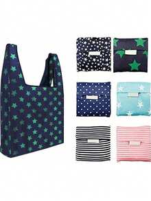 3/1pc Foldable Shopping Bag, Large Capacity, Foldable, Portable, Fashionable, Waterproof, Durable, Reusable Polyester Tote Bag, Unique Design, Large Capacity Shopping Bag, Suitable For Supermarket Shopping, Travel, Vegetable/Fruit/Furniture/Toy Storage, Display Storage Bag, Portable Storage Pouch, Reusable Polyester Shoulder Bag