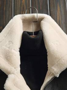 BONNY MAX 2025 Winter New Men's Faux Fur Jacket, Thick Long Sleeve Lapel Faux Fur Lined Motorcycle Jacket , Fall