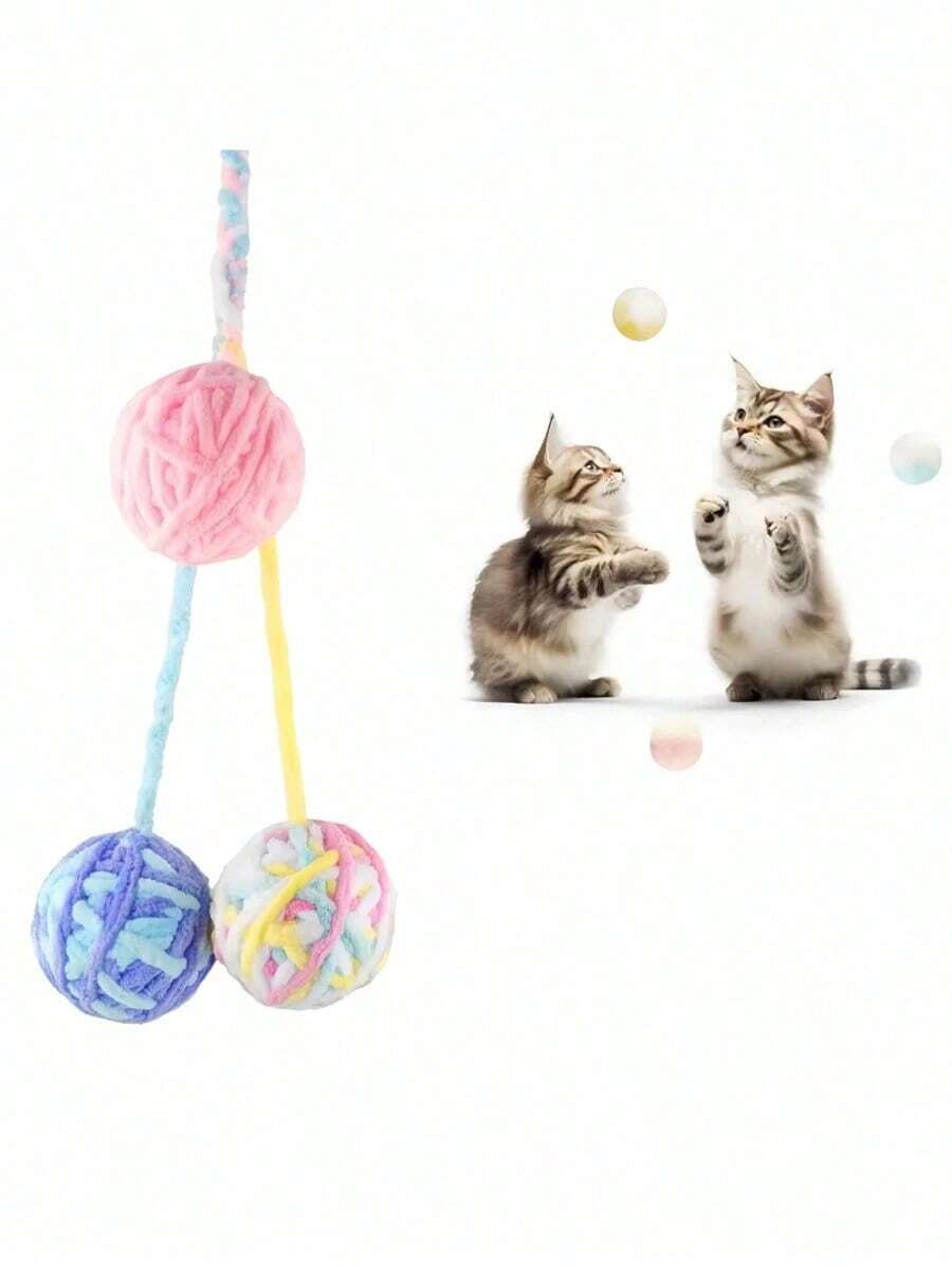 1 Stück Mehrfarbiger flauschiger Katzenball & Garn weiches interaktives Katzenspielzeug für Katzen in Innenräumen, zufällige Farbe (Weihnachts-/Feiertagsgeschenk)