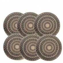 4 Stücke/6 Stücke/8 Stücke runde Tischsets, Leinen-Farbe Kaffee-Hintergrund mit schwarzem Blumen-Siebdruckdesign, hitzebeständig, rutschfest, isoliert, strapazierfähige Leinen-Gewebe Tischsets, 38 cm x 38 cm Halloween Glocken Muster, ideal für Restaurant-Eröffnung, Schlafzimmer-Schreibtisch-Dekoration, Hochzeitstisch-Dekoration, Geschirr-Schutz, Tischplattenschutz, geeignet für Küche, Esszimmertisch, Innen- und Außenbereich