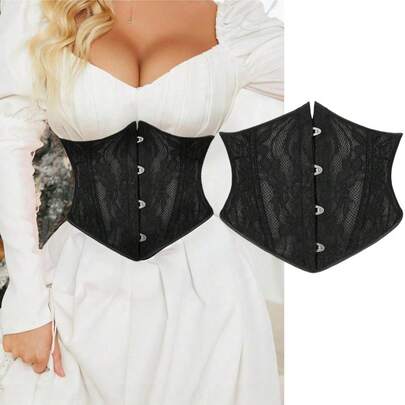 Gorset koronkowy damski z 4 haftkami, podnoszący biust i wyszczuplający talię, odpowiedni na Halloween i imprezy