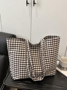 DAZY 夏季户外旅行包，度假沙滩包，时尚格纹单肩大包，休闲单肩托特包，旅行包，拼色格纹手提包，购物袋，百搭通勤包 - 彩色 - 查看 15