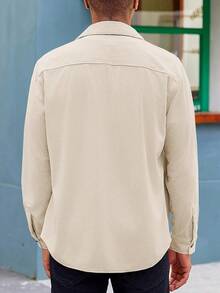 Mens Corduroy Button Down Jacket Casual Long Sleeve Shirts Ribbed Lightweight Shacket Jacket With Flap Pockethalloween - Beige - View 6