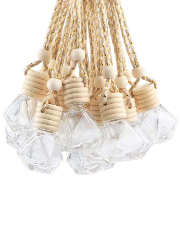 10pcs/Set Car Fragrance Bottles, 8ml Car Air Freshener Diffuser, Empty Refillable Transparent Glass Essential Oil Diffuser Pendant With Wooden Cap And Hanging Rope/Fragrance Decanting Bottles, Car Fragrance Glass Vials