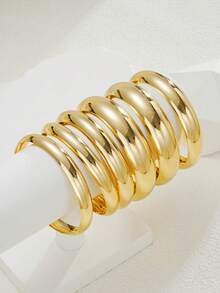 Bộ 6 vòng tay kim loại dày, bộ vòng tay nữ, trang sức vòng tay có thể xếp chồng, bộ vòng tay dày. - Bạc - Xem 7