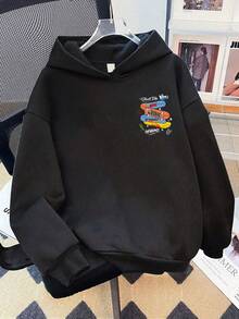 sweat-shirt à capuche ample et polyvalent avec imprimé de planche à roulettes, pour filles préadolescentes. Haut manches longues avec bas noir