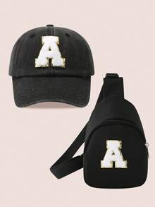 2pcs/Set Boys' Letter Graphic Baseball Cap And Bag, Girls' Breathable Fitted Design Suitable For Daily Wear And Outdoor Activities