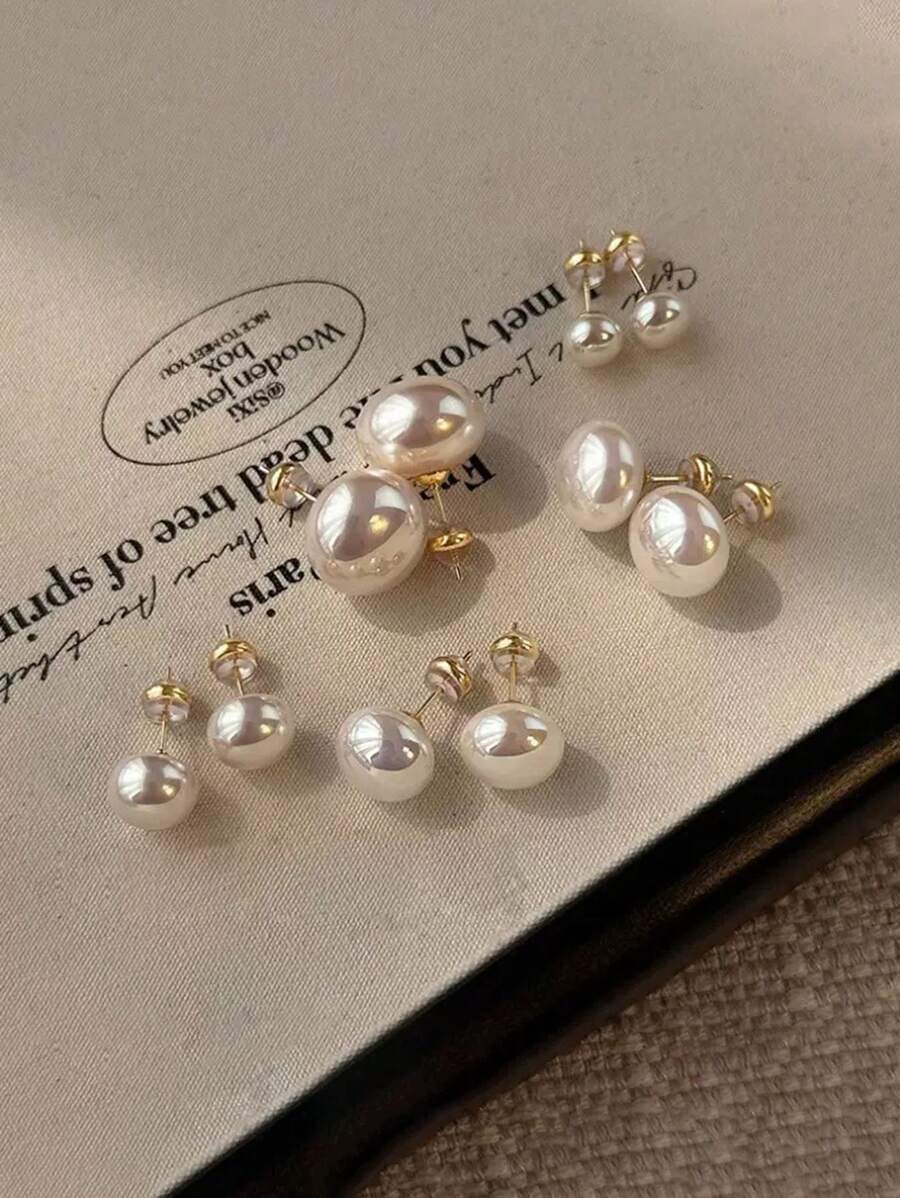 1 对时尚百搭松饼珍珠耳钉，优雅别致的女士耳环