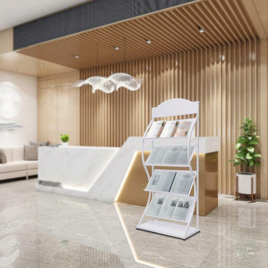 Floor-Standing Magazine Rack Information Rack Storage Rack Newspaper Rack Display Rack Manual Book Rack Single Page Simple Iron - White - View 1
