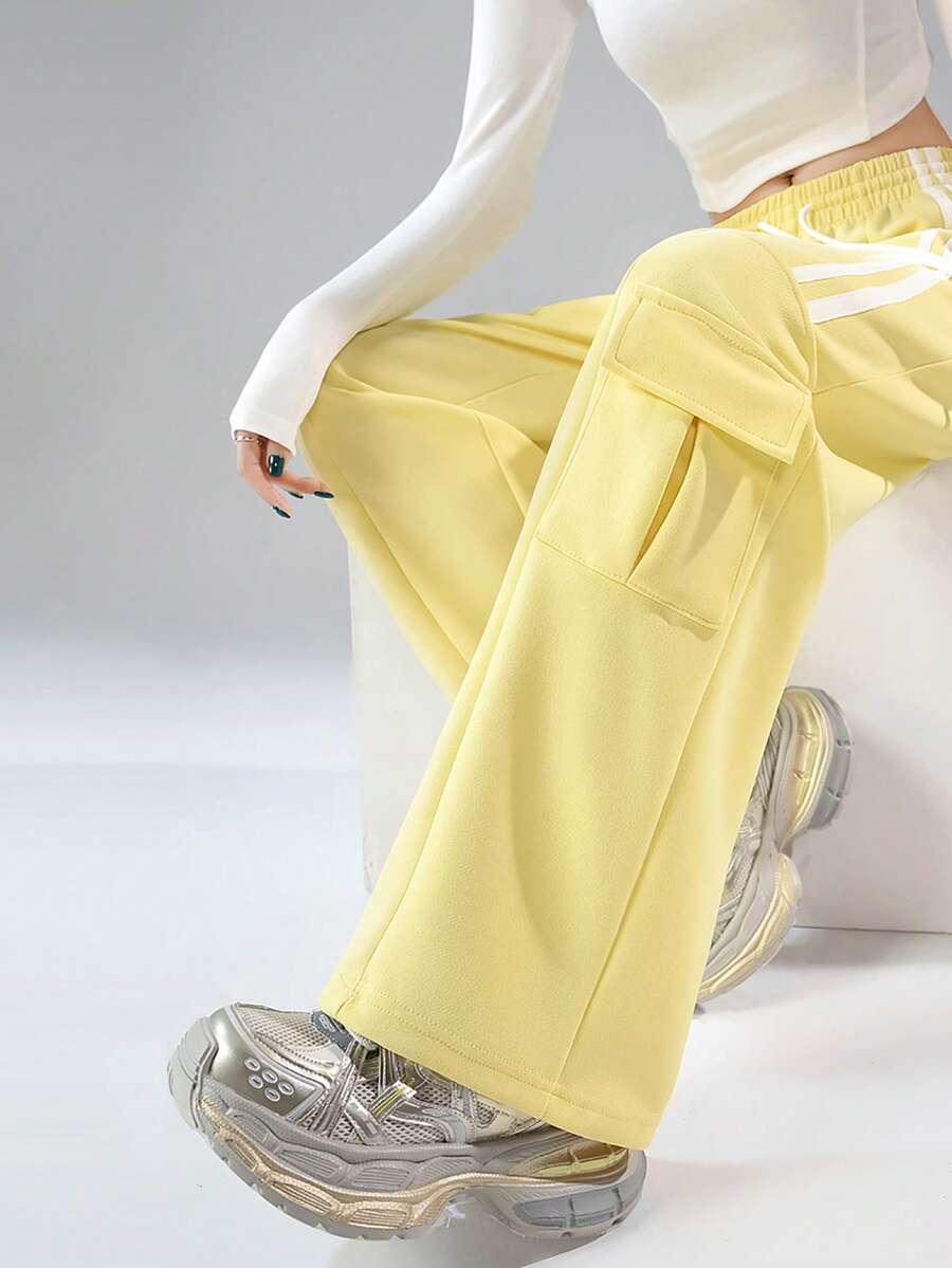 JUTU 时尚工装裤 2025 秋季高腰直筒宽松休闲裤 - 1A05黃拼白 - 查看 1