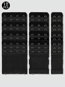 12 件弹性胸罩延长带，配有 2/3/4 个挂钩，可调节且舒适 - 黑色 - 查看 1