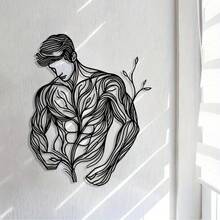 1pc Metal Wall Art, Line Drawing Floral Man, Abstract Art, Metal Sign. It Is Suitable For Home Decoration, Wall Decoration, And Room Decoration. Applicable In The Living Room, Bedroom, Dining Room.