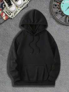 American Street Style Oversize Hoodie Heavy Fleece Autumn Winter Warm Couple Wear Unisex Hoodie Chest Letter Print  Loose Youth Casual Sweatshirt  Loose American Retro Sports Casual Street Hip Hop Printed Hoodie Drawstring Hoodie Pocket Design Couple Set Unisex - 黑色 - 查看 2