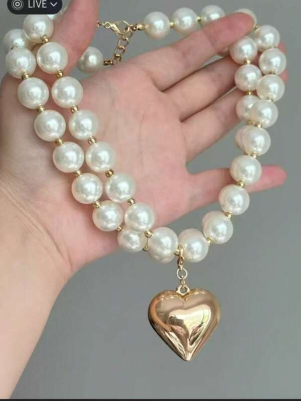 Collier élégant en forme de cœur avec perle exagérée détachable