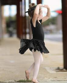 Zaclotre Girls Ballet Leotards With Removable High Low Skirt Toddler Ruffle Sleeve Hollow Back Dance Outfit Combo - 黑色 - 查看 7