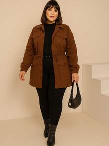PLUS SIZE OVERCOAT JACKET PARKA WINTER COAT BENGALINE - 鏽棕色 - 查看 2