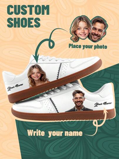 Zapatillas deportivas de caña baja con parte superior de PU personalizadas con foto y nombre, ligeras y elegantes, cómodas, de uso casual para todas las estaciones, regalo personalizado para mamá/papá/ella/él/novia/novio/esposa/esposo/amigo